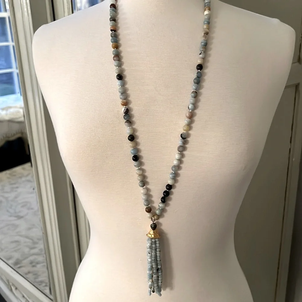 Kenneth Jay Lane Turquoise Beaded Tassel Necklace - Picture 1 of 5